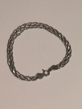 Vior Italy 925 Braided Silver-Tone Women's Bracelet with Lobster Clasp 7"